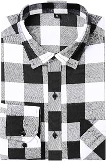 DOKKIA Men's Casual Dress Long Sleeve Buffalo Plaid Checked Fitted Flannel Shirt