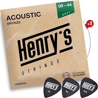 Ultra Light Acoustic Guitar Strings 09-44 - Easy On Fingers | Excellent Sound, Extra E1-Strings, 3 Guitar Picks, Super Light Steel 6-String Set