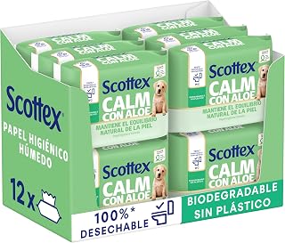 Scottex Wet Toilet Paper with Aloe Vera and Prebiotics, Biodegradable and Plastic-free, Box 12 Packs of 66 Services, Total 792 Disposable Wet Wipes per Toilet