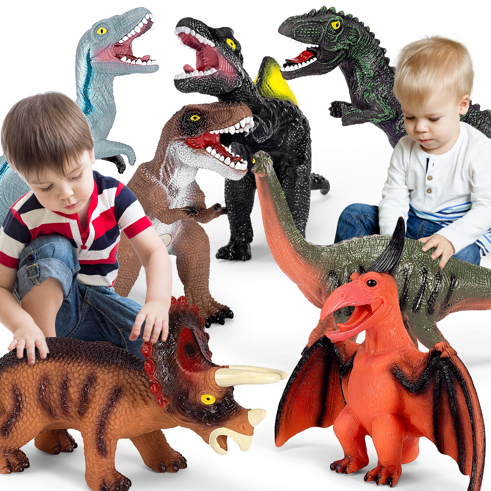 Kissdream 7 Piece Jumbo Dinosaur Toys Big Dinosaur Toy for Boys Realistic Giant 