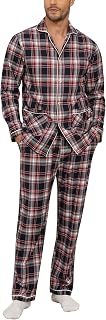 MoFiz Men's Pyjamas Long Cotton Winter Pyjamas with Buttons Long Sleeves Pajamas Two-Piece Pyjamas Shirt and Trousers with Pockets Soft and Comfortable