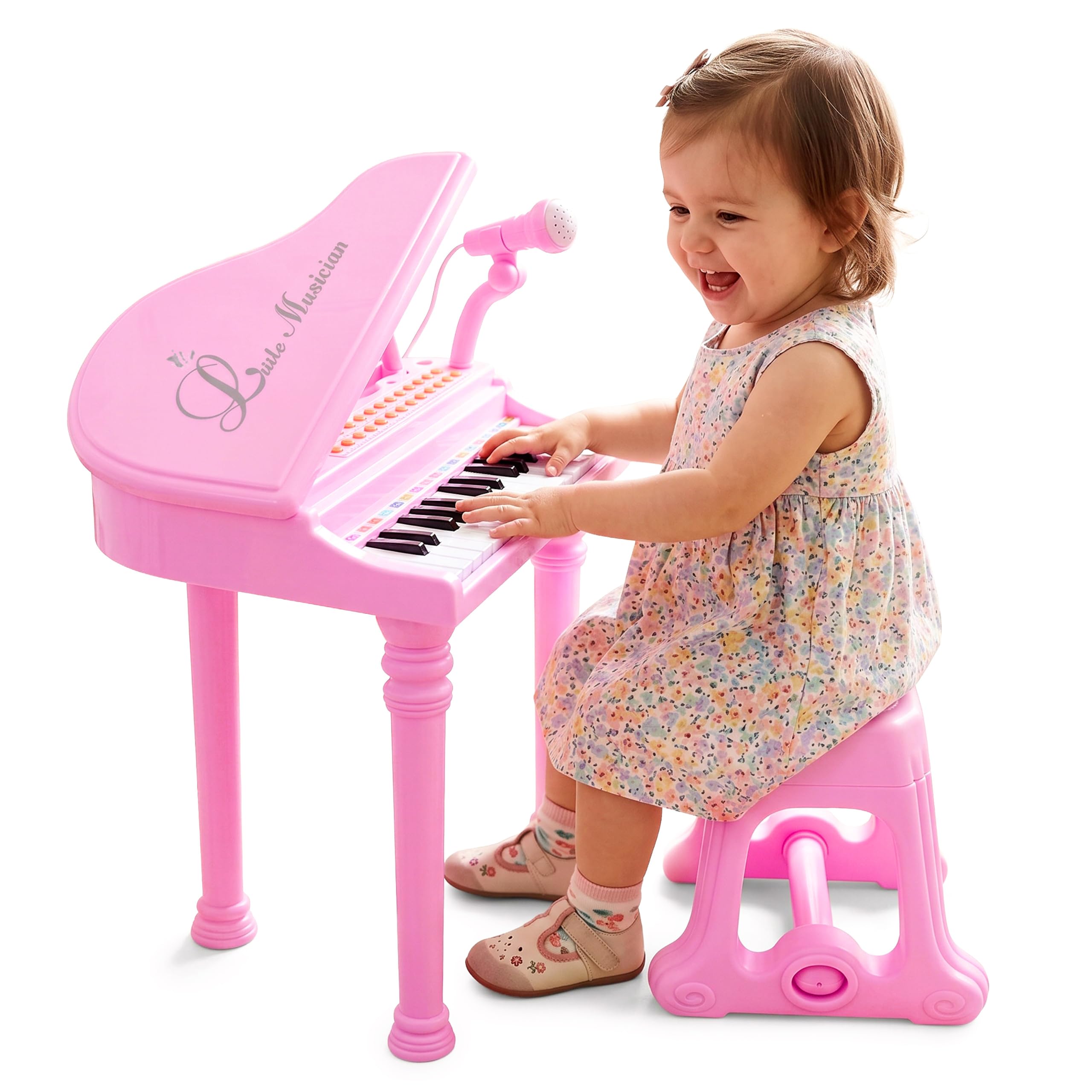 The Magic Toy Shop Pink Piano Keyboard for Kids with Stool & Microphone – 31 Key