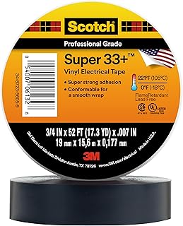 3M Scotch Super 33+ Electrical Tape, 3/4 in x 52 ft, 1 Roll, Black | Premium Grade All-Weather Vinyl, Resistant to Abrasion, Moisture, Corrosion, Alkalies