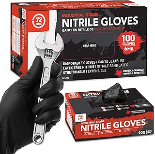 72HRS Black Nitrile Gloves - 6 Mil Disposable Gloves | Rubber Mechanic Gloves, Latex-free Nitrile Gants Jetables for Auto Repair, Shop, Cleaning, & Other Tasks
