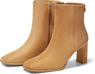 Coutgo Stivaletti da donna con punta quadrata tacco a blocco cerniera laterale in finta pelle scamosciata scarpe invernali EU