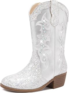 LAURMOSA Girls Cowboy Boots Cowgirl Western Boot for Kids Rhinestone Sparkly Toddler Dress Boots Ponited Toe Mid Calf Birthday Party for Little Big Kid