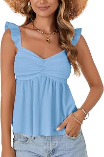 LYANER Women's Peplum Tops Summer Tank Camisole Tops Elegant Casual Ruffle Straps Sleeveless Babydoll Tank Top