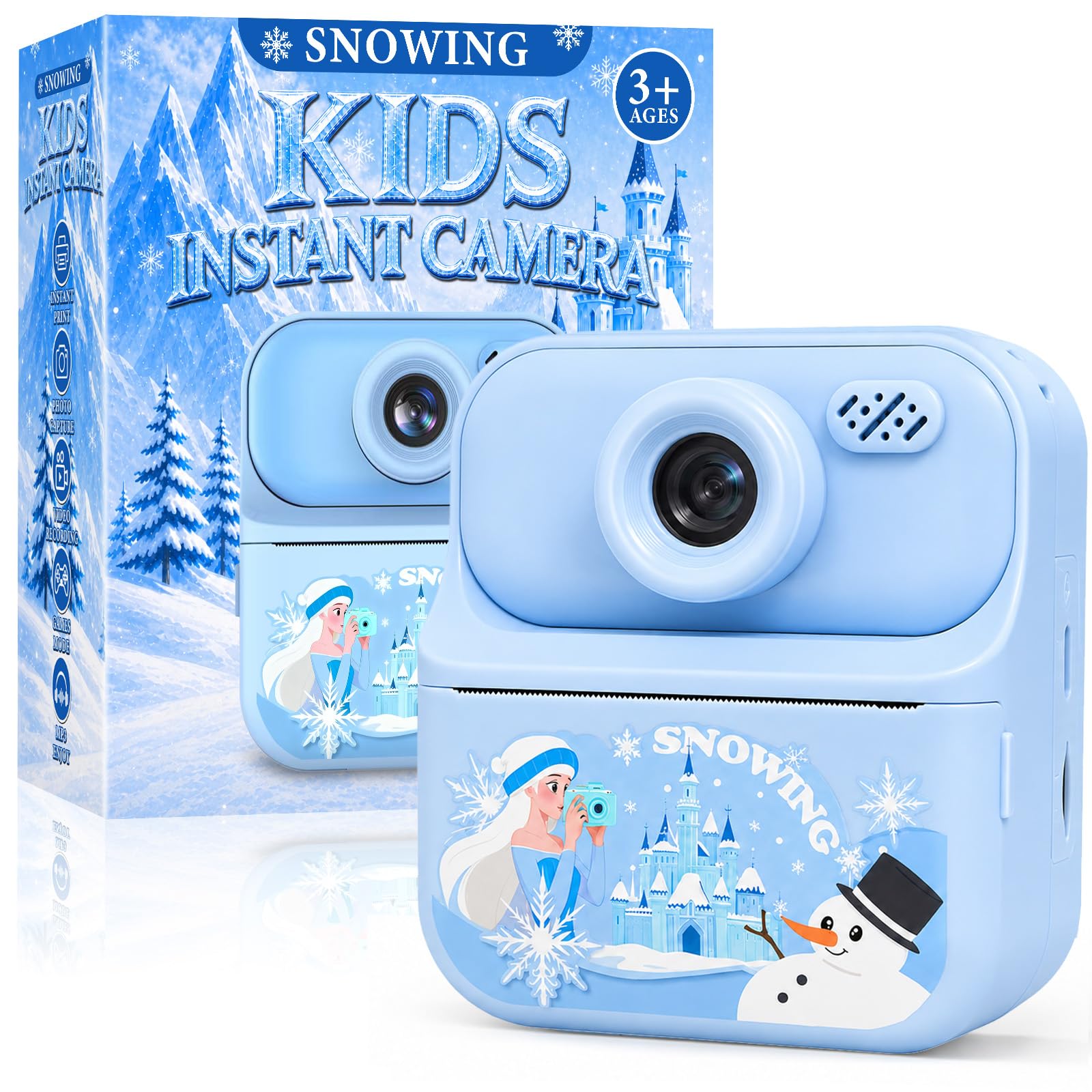 Frozen Kids Camera Instant Print Frozen Toys for Girls,1080P HD Dual-Lens Selfie