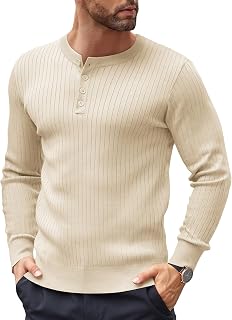 COOFANDY Suéter de punto casual para hombre, cuello Henley, manga larga, ajustado, suéter trenzado