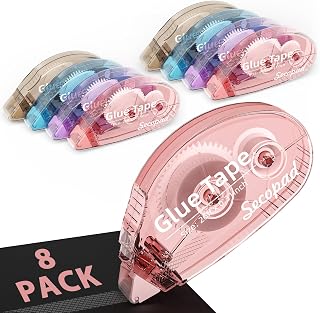 Secopad Scrapbook Tape, 8 Pack Glue Tape, Light-Colored Shell | 0.3IN x 26FT, Sticky &amp; Safe, Double Sided Tape for Crafts, Scrapbooking Junk Journaling Supplies, For School Office Teachers