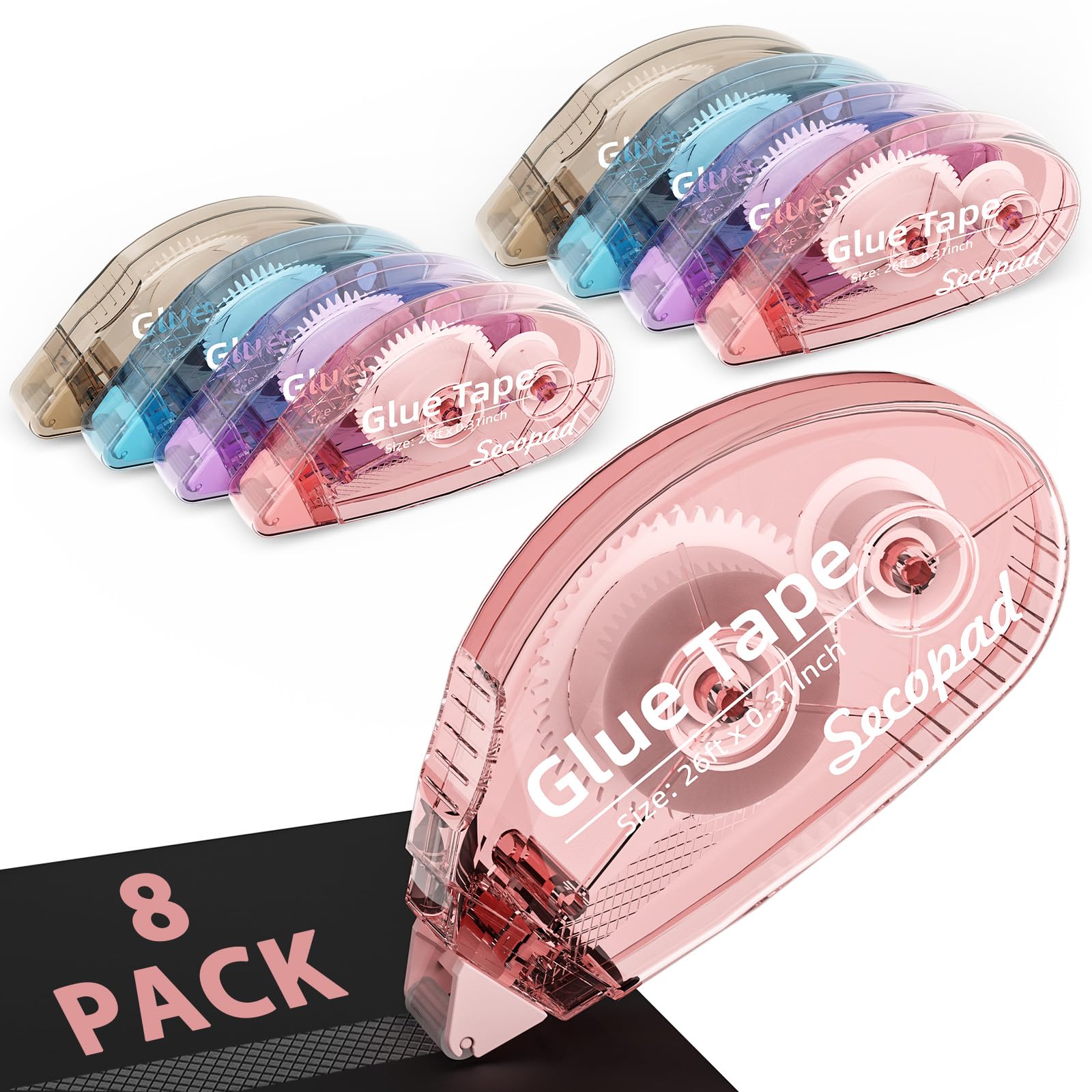 Secopad Scrapbook Tape, 8 Pack Glue Tape, Light-Colored Shell | 0.3IN x 26FT, St