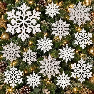 18 Pieces White Silver Snowflake Hanging Plastic Glitter Snowflakes Christmas Tree Winter Wonderland Birthday Party Holiday Home Decor Flakes