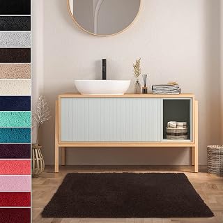 Alfombrilla de baño casa Pura, de Pelo Largo, Alfombrilla de baño Antideslizante, combinable en Juegos, Muchos Colores de Moda a Elegir, Microfibra, Earth Brown/Braun, 60 x 50 cm
