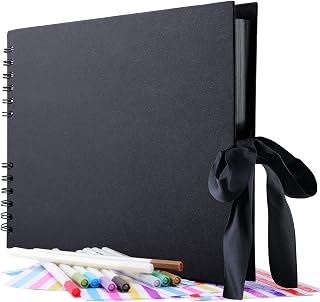 Gotideal 80 Pages Scrapbook Album with 10 Metallic Markers, Black | Craft Paper Photo Album for Wedding and Anniversary, Family DIY Scrapbook Accessories with Scrapbooking Stickers Corners