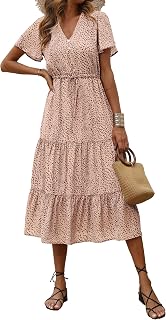 PRETTYGARDEN Summer Floral Dress for Women 2025 Casual Boho Short Sleeve Maxi Dresses V Neck Tiered Flowy Beach Sundress