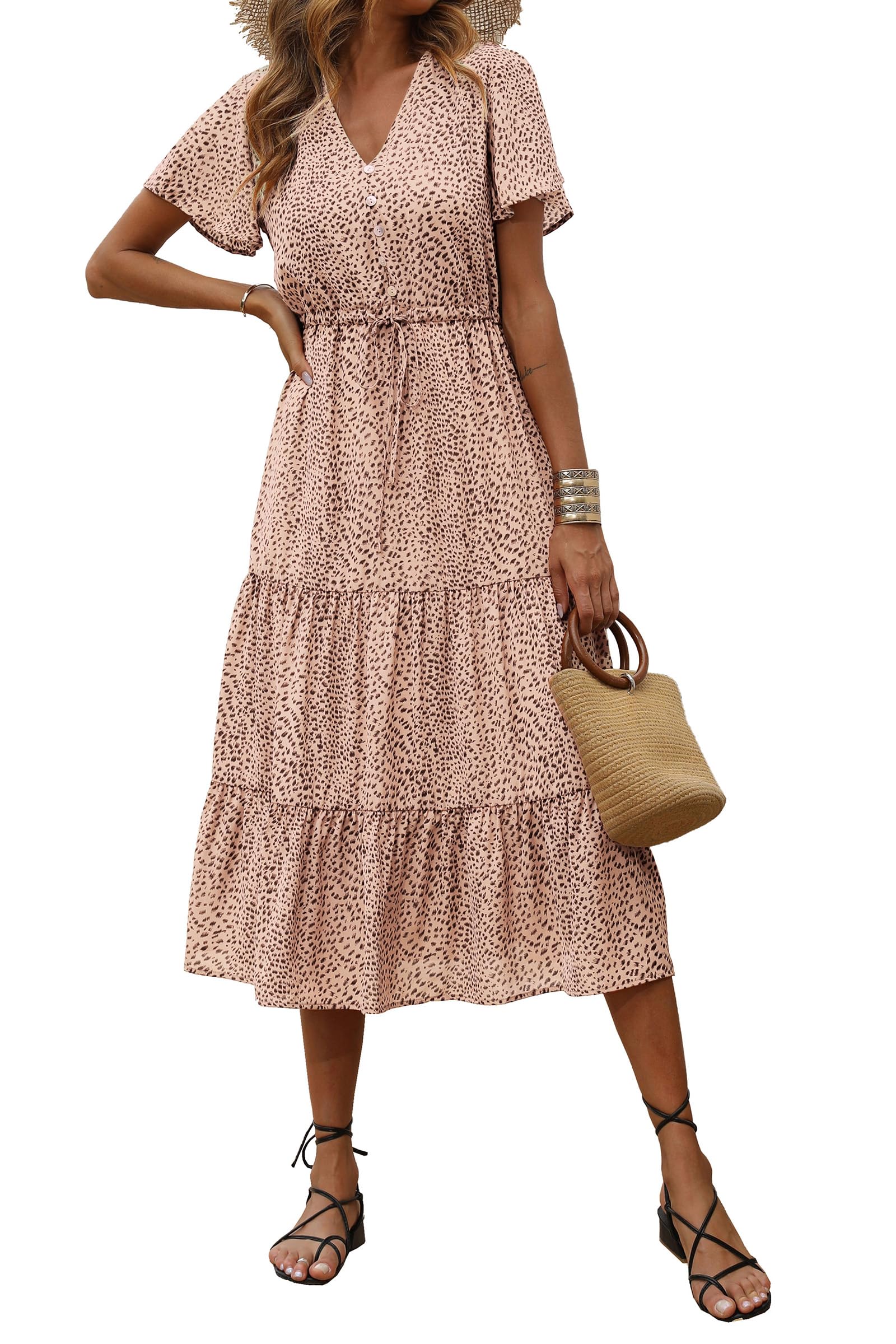 PRETTYGARDEN Summer Floral Dress for Women 2025 Casual Boho Short Sleeve Maxi Dr