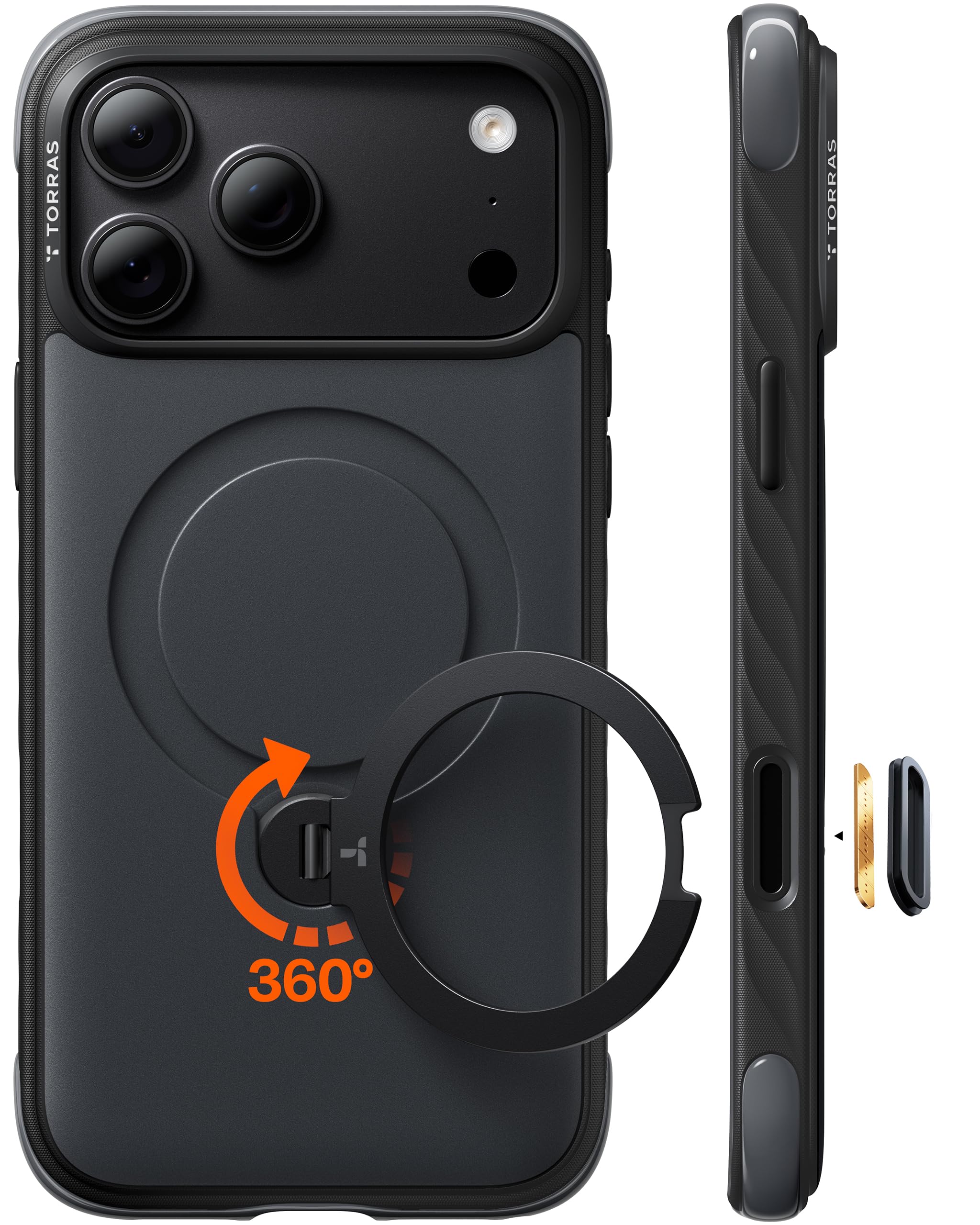 TORRAS Q3 Rugged for iPhone 18 Pro Max Case 360° Magnetic Stand, Jet Black