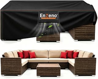 Enzeno Patio Furniture Cover Outdoor Waterproof 110" L x 82" W x 28" H | Air Vent, Waterproof Sealing Strip, Triangle Windproof Buckle, Fit for Outdoor Sectional Sofa Couch Set Dining Table Chair