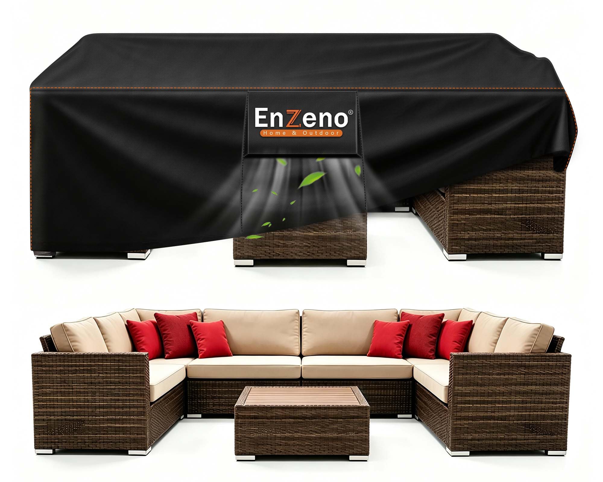 Enzeno Patio Furniture Cover Outdoor Waterproof 110" L x 82" W x 28" H | Air Ven