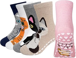 Non-Slip Socks Girls Cotton Socks: Funny Cotton Socks for Girls Size 20-38 Animal Socks Cartoon for Girls Sports Socks Children 2-14 Years, 5 Pairs