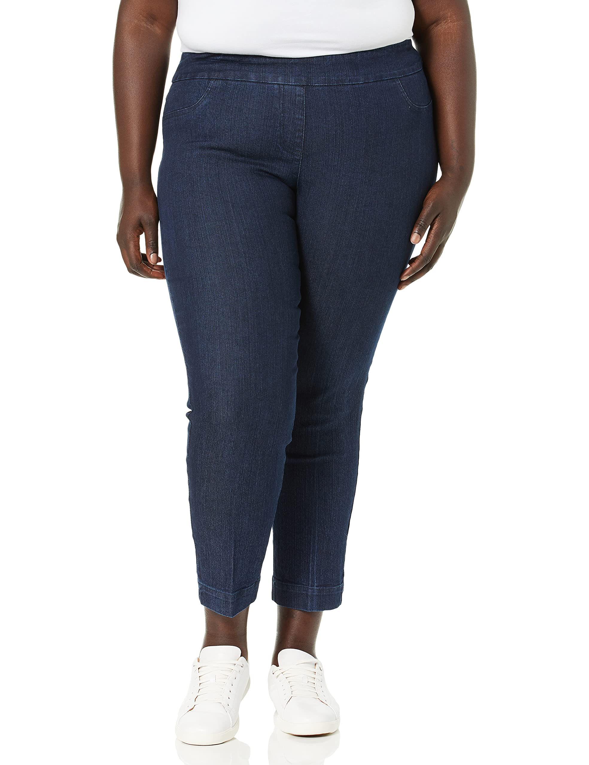 SLIM-SATION Women's Wide Band Pull on Ankle Pant with Tummy Control