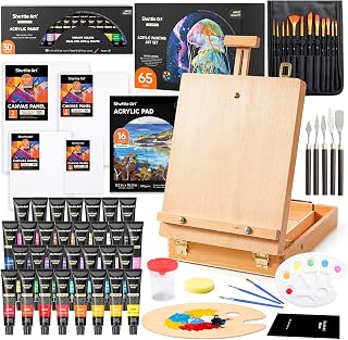 Shuttle Art 65 Pack Acrylic Paint Set with Wooden Table Top Easel Box