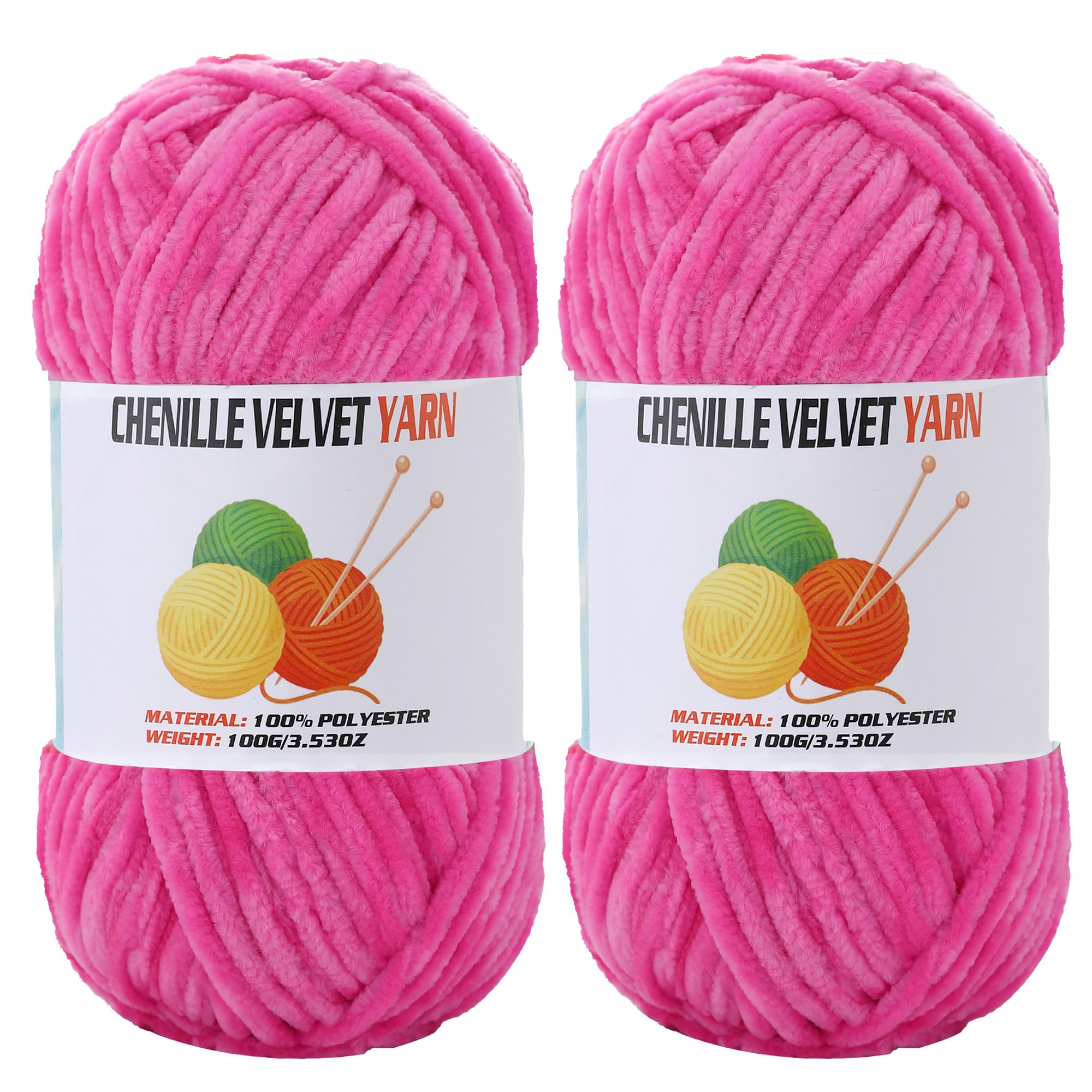 2 * 100g Velvet Chenille Chunky Yarn, Handcrafts Weaving Soft Chenille Yarn for 