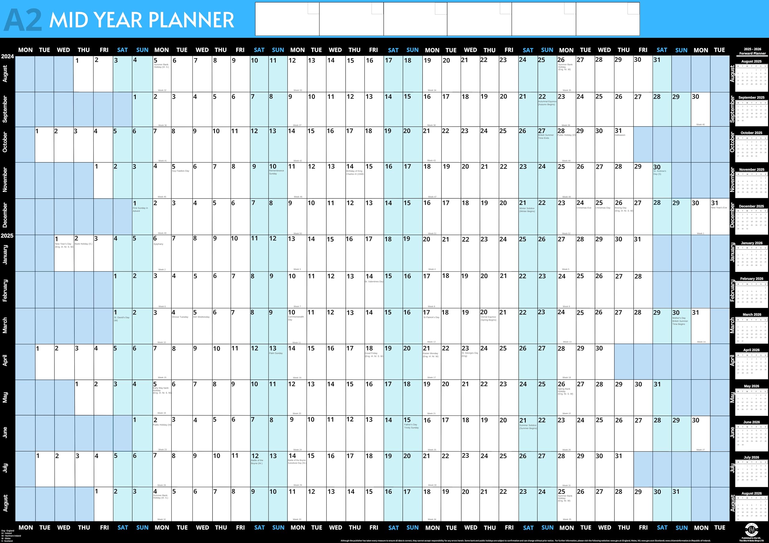 A2 Size 59.4 x 43cm | Yearly Academic Wall Planner 2026/2027 | Wall Calendar 202