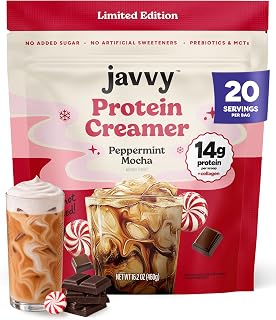 Javvy Protein Coffee Creamer, Peppermint Mocha, Dairy-Based | 14g Collagen & Protein Blend per Scoop, No Added Sugar, No Artificial Sweeteners, Prebiotics & MCTs, Real Cream, 20 Servings