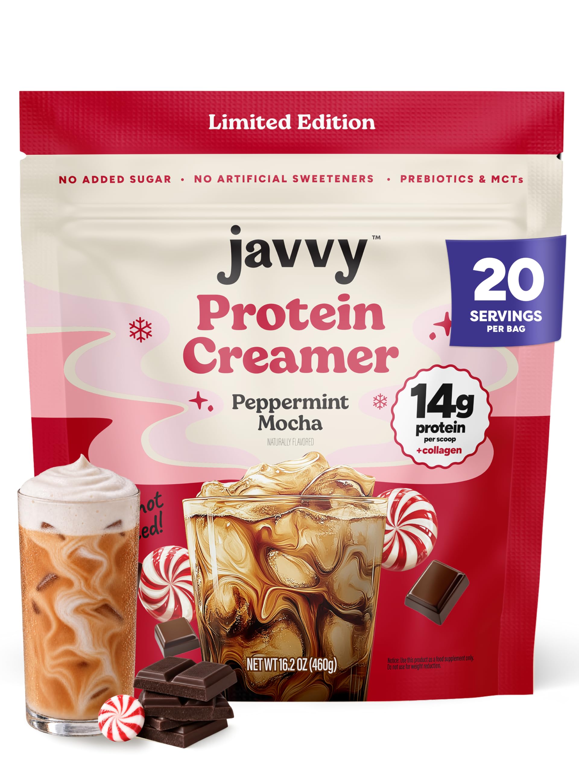 Javvy Protein Coffee Creamer, Peppermint Mocha, Dairy-Based | 14g Collagen & Pro