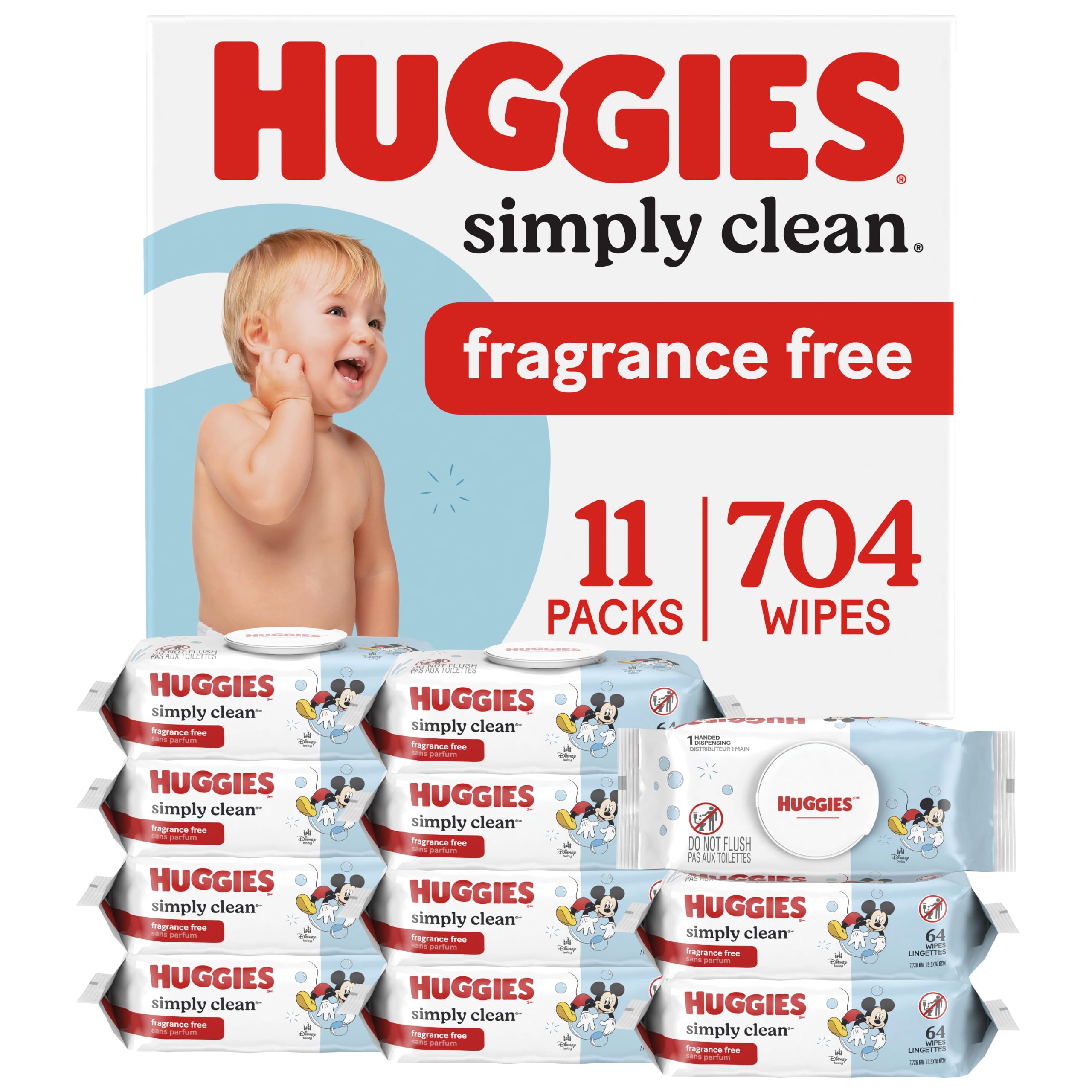 Huggies Simply Clean Baby Wipes, Unscented, 11 Packs, 704 Wipes | Fragrance Free