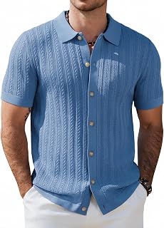COOFANDY Men's Short Sleeve Knitted Button Collar Twist Polo Shirt for Summer Golf Leisure Casual