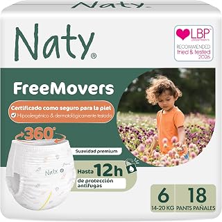 Naty FreeMovers Pañales Braguita, Talla 6 (14–20kg), 18 unidades