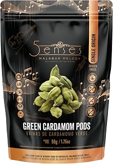 5Senses Green Malabar Cardamom Pods | Gousses De Cardamome Vertes | Malabar Melody | Single Origin, Non-GMO, Fairtrade Gourmet Spices, Whole Spices (50g/1.75oz) (50g/1.75oz)