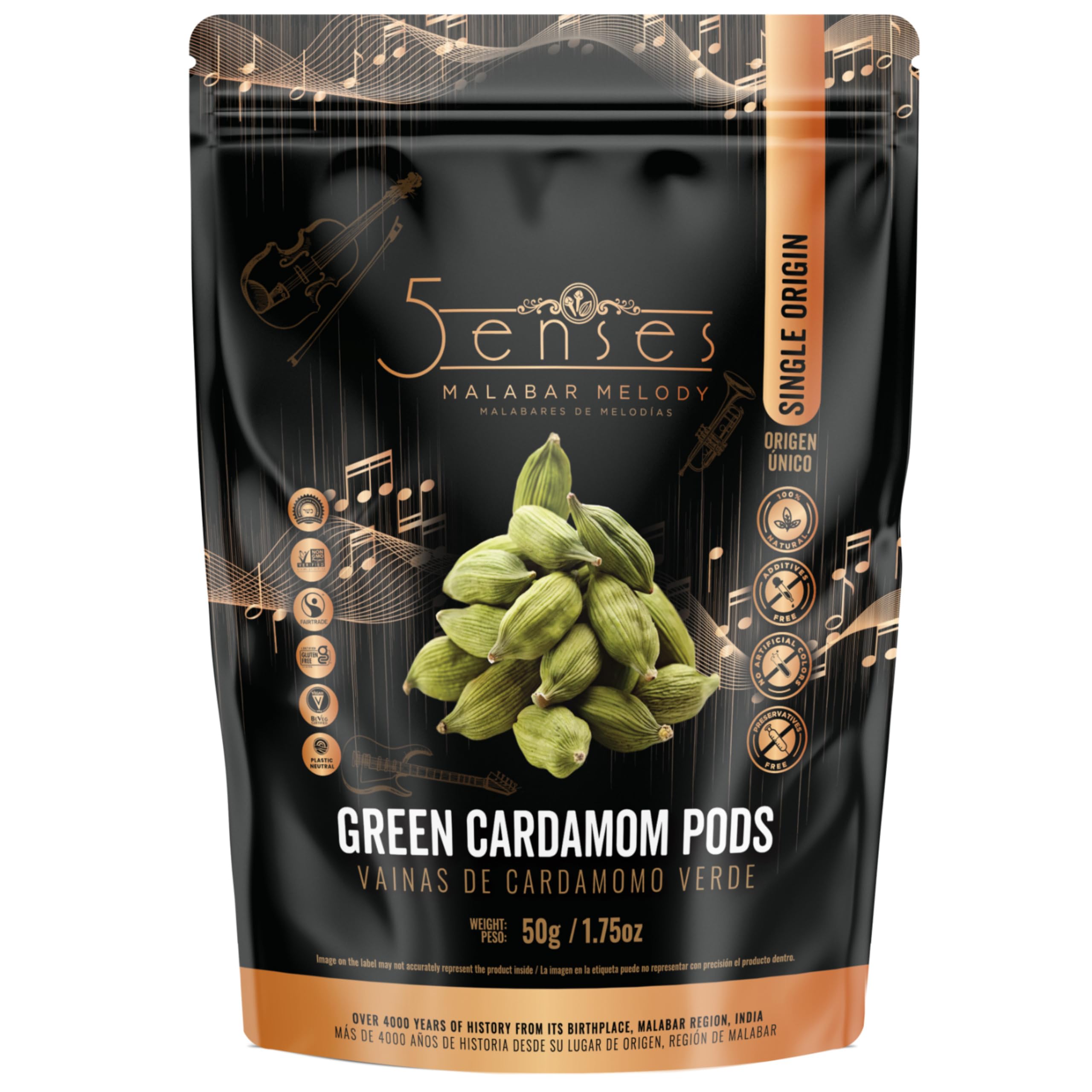 5Senses Green Malabar Cardamom Pods | Gousses De Cardamome Vertes | Malabar Melo