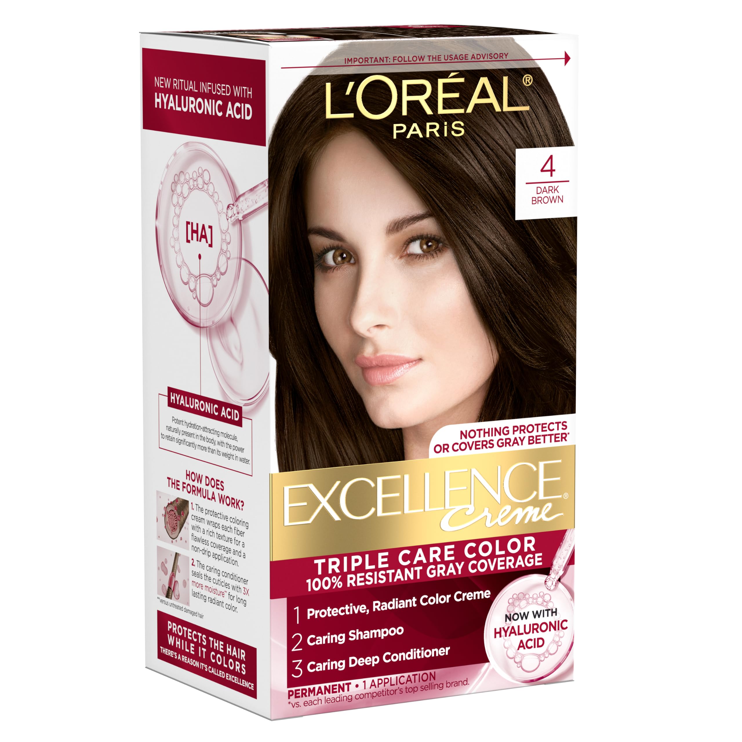 L'Oreal Paris Excellence Crème Permanent Hair Dye, Triple Care Hair Color with H