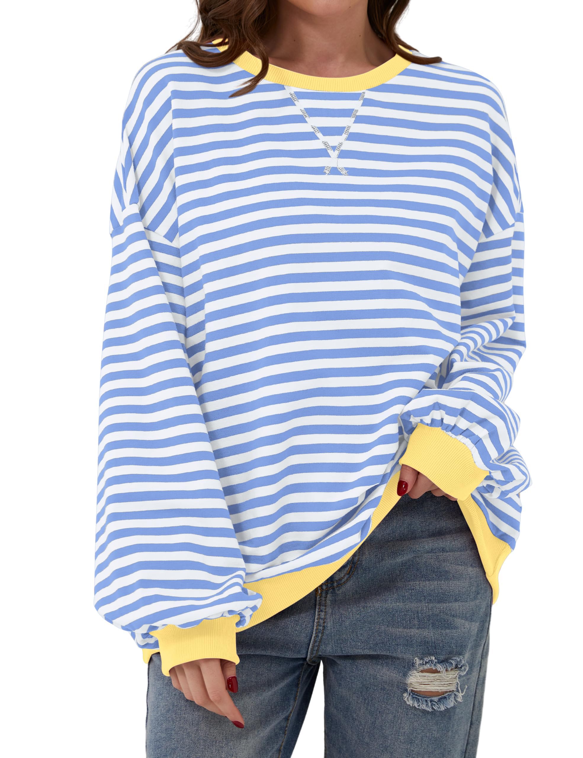 DUOEASE Y2K Women's Oversized Sweatshirt Elegant Striped Long Sleeve Top