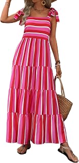 Prettygarden, Women's Sleeveless Summer Spaghetti Strap Tiered Floral Maxi Dress - Loose Long Beach Maxi Dress