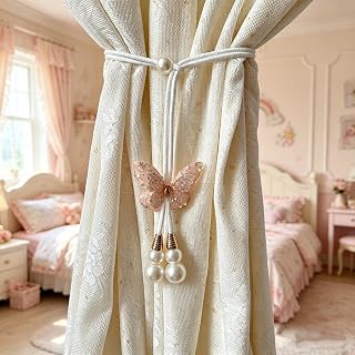 Curtain Tiebacks Sequins Curtain Tiebacks Cotton Linen Rope Curtain Tiebacks for Living Room Bedroom Kids Room Home Decor 2 Pack (Apricot)