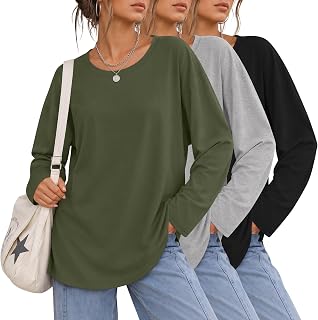 Ficerd Confezione da 3 magliette da donna oversize a maniche lunghe in
