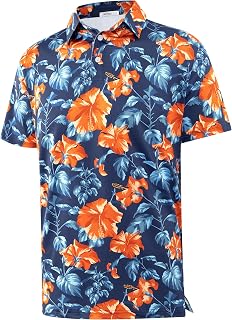 APTRO Polo da golf da uomo, traspirante, stile hawaiano, vestibilità asciutta, con stampa e maniche corte