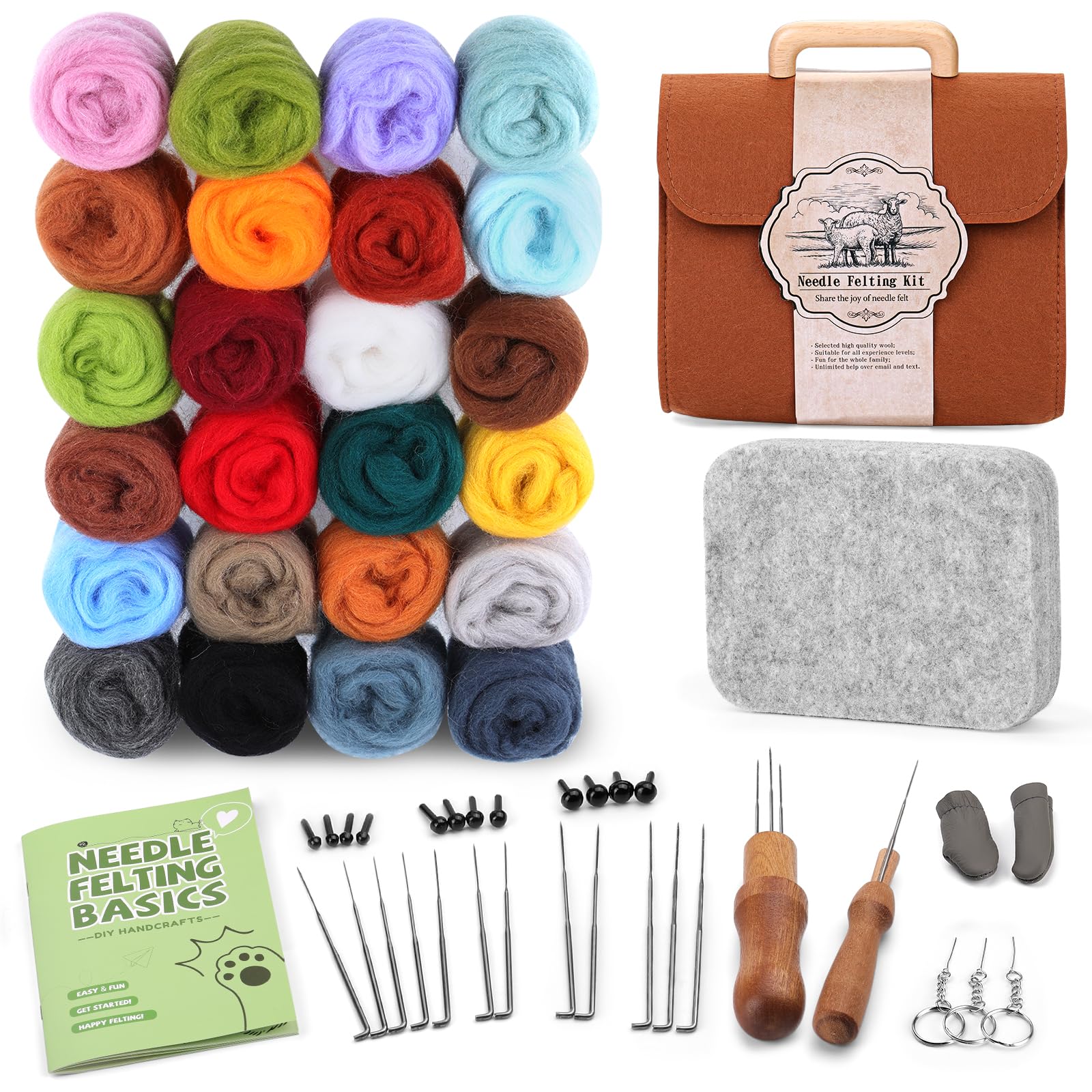 ZXIIXZ Needle Felting Kit, 24 Colors Felting Wool Kits | Felt Kit with Storage B