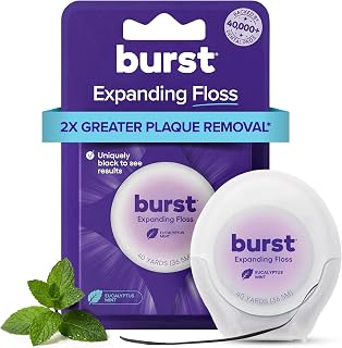 BURST Expanding Dental Floss (Mint Eucalyptus/40 Yards) | Stain Absorbing | Woven Tooth Floss with Xylitol Coating to Fight Cavities | Vegan | Paraben Free Expanding Floss