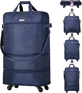 Hanke Expandable Foldable Suitcase, Large Suitcases Bag with Spinner Wheels Collapsible Lightweight Rolling Luggage Extend to 20 inch/24 inch/28 inch Travel Bag for Men Women(Blue)