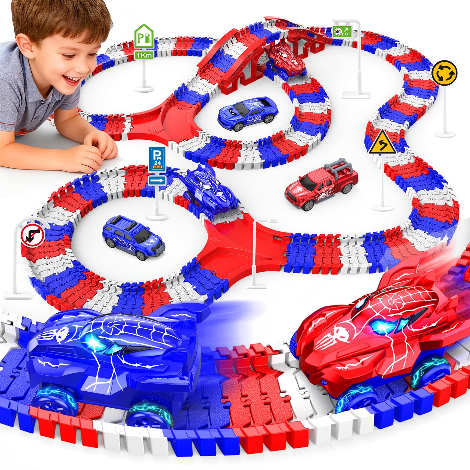 Spider Toys for Boys 4-6, Flexible Race Track with 5 Spider Cars for Kids | Spid