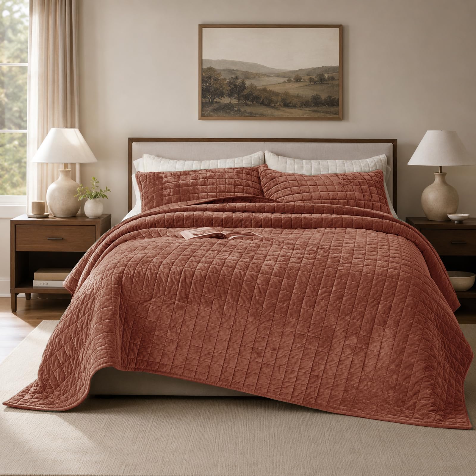 Quilt Set California King Size 106x118 Luxurious Velvet Bedding Sets with 2 Pill