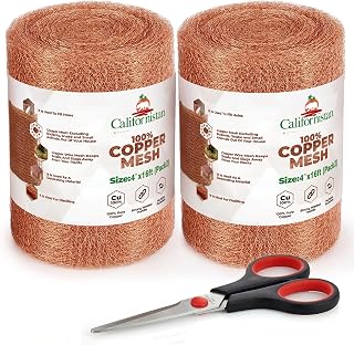 Copper Mesh Roll for Rodent Control, 4 in x 16 ft, Rustproof, 2-Pack | Blocks rats, mice, bats and snails at gaps, vents and water openings. Hole filler, scissors included