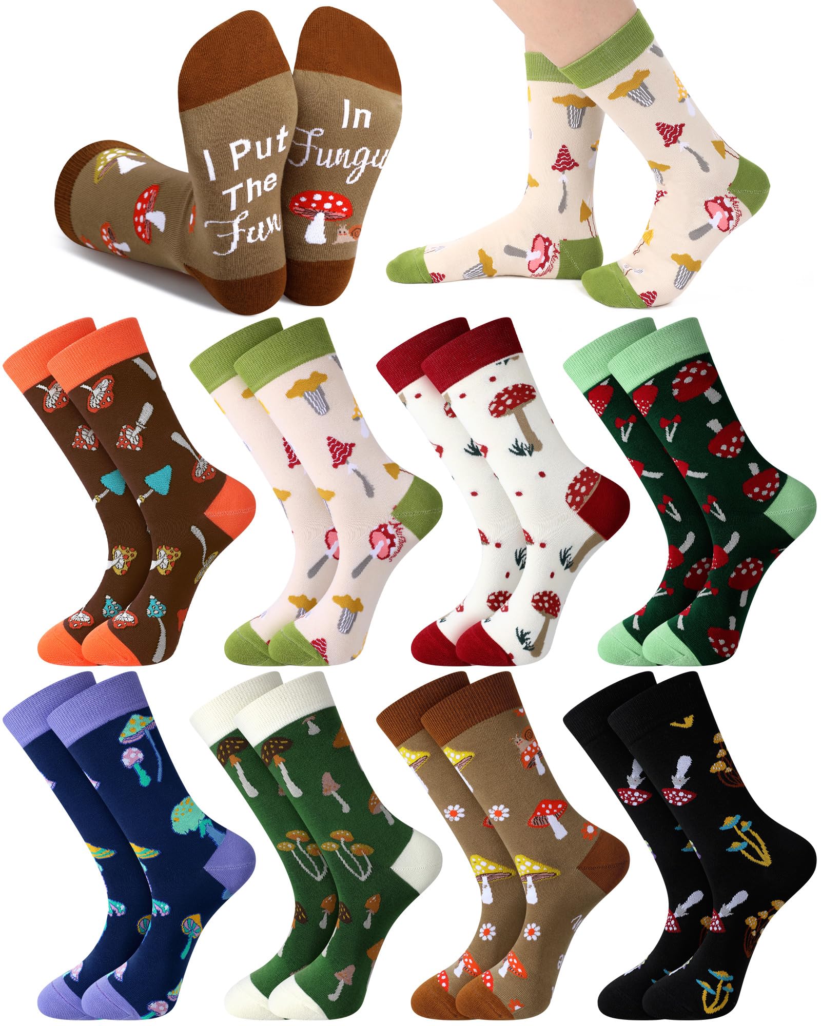 8 Pairs Funny Mushroom Socks for Women Men Cotton Novelty Stuff