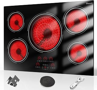 Disaenvir 30 Inch Electric Cooktop 9000W Built-in 5 Burner 240V Hard Wired | Cut-out Size: 29.13"x19.3", Powerful 30" Electric Stovetop with Timer, Safety Lock, Pause, Expandable Ring, 220V No Plug