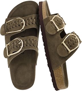 CUSHIONAIRE Sandales à enfiler en daim pour femme – Design tressé à double bride avec grande boucle réglable pour femme